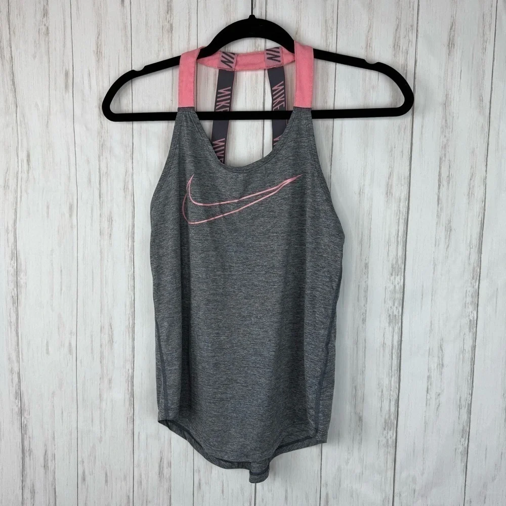 Nike gray and pink open back tank XS